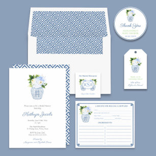 Sticker Rond Merci Chinoiserie Chic Bleu Vert Floral Favoriser