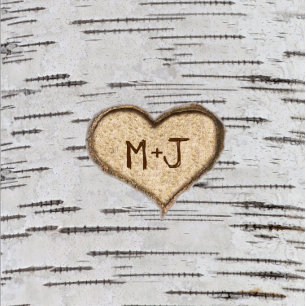 Rustic Country Birch Tree Initials Heart Wedding Invitation