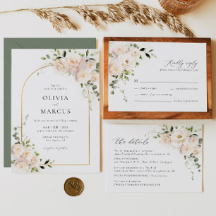 Boho White Rose Floral Arch Wedding Table Number