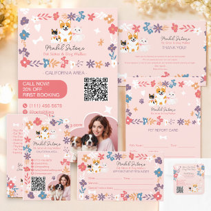 Whimsical floral pet sitter dog walker business thank you card
