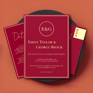 Elegant Classy Burgundy Gold Monogram Chic Wedding Invitation