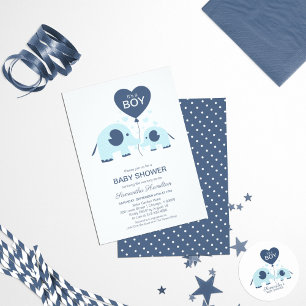 Elephant Baby Boy Shower Invitation & Advice Card