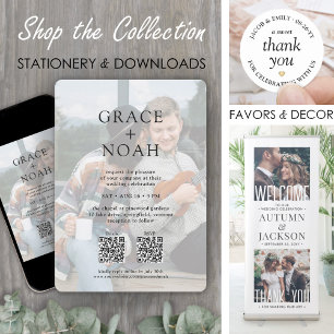 Simple Classic Typography 2 Photo QR RSVP Wedding Invitation