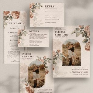 Boho arch vintage terracotta rose sage calendar save the date