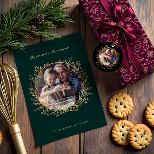 Shimmering Gold & Green Christmas Baking Pattern Wrapping Paper
