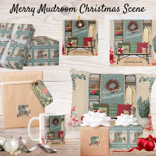 Merry Mudroom Scene Snow Accent Pillow