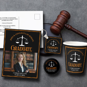Black Orange Law School Graduation Photo Announcement Postcard