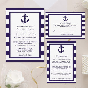 The Nautical Anchor Navy Stripe Wedding Collection Invitation