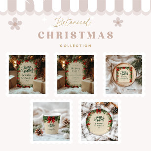 Rustic Poinsettia Pine Christmas Party Napkin