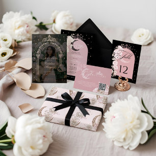 Classy Starry Moon Photo Quinceañera Save the Date