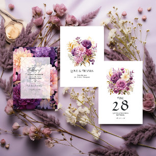 Numéro De Table Mariage floral Mauve et Gold