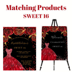 Papier Budget Sweet 16 black red dress invitation