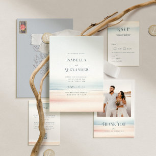 Wailea Watercolor Minimalist Elegant Beach Wedding Invitation