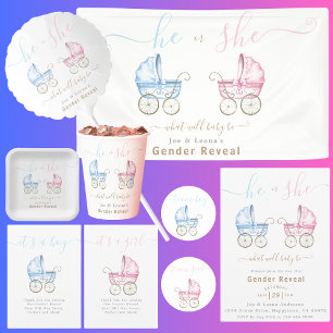 Invitation Lui ou elle Pink & Blue Stroller Genre Revevela Pa