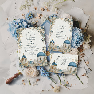 Santorini Blue Domes Botanical Wedding Save The Date