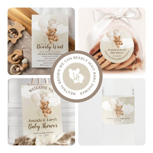 We can Bearly Wait Neutral Teddy Bear Baby Shower Invitation