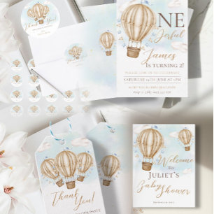 Oh Baby!Brown Hot Air Balloon flags Baby Shower Invitation