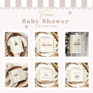 Blue Watercolor Train Baby Shower Note for Baby Enclosure Card