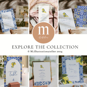 Blue Mediterranean Tile and citrus wedding  Invitation