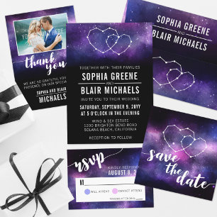 Galaxy Wedding Invitation   Hearts Constellation