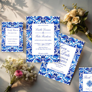 Vintage Talavera Azulejo blue tiles wedding Invitation
