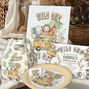 Wild one jungle first birthday party Invitation