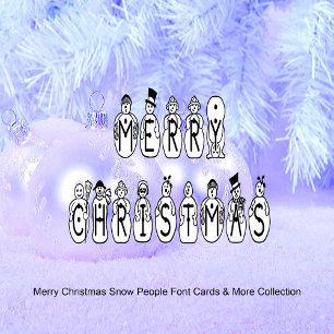Merry Christmas Snow People Font, Blue Tint Snow Holiday Postcard