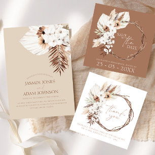 Boho Terracotta Brown Dried Floral Wreath Wedding Save The Date
