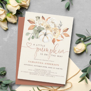 Budget Little Pumpkin Floral Baby Shower Invite