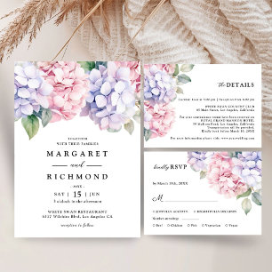 Dusty Purple & Blush Pink Hydrangea Save The Date Invitation