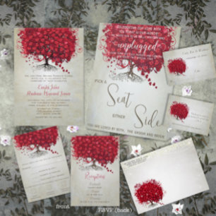 Apple Red Heart Leaf Tree Forest Wedding Invitation