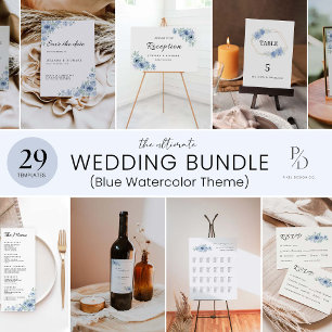 Blue Wedding Bar Menu Sign Template