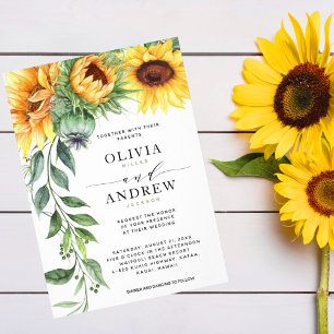 Elegant Sunflower Watercolor Modern Engagement Invitation