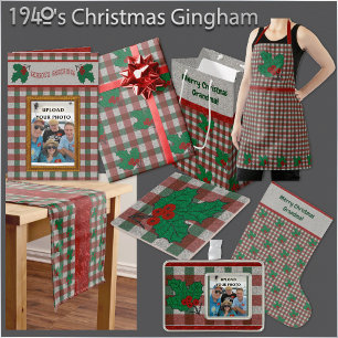 1940s Xmas Gingham Wrapping Paper