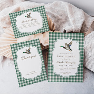 Modern Mallard Duck Neutral Gingham Baby Shower Enclosure Card