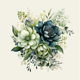 Blue Green watercolor flowers customizable RSVP Card