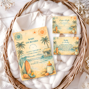 Cute Baby On Board Surf Diapper Raffle Enclosure Card