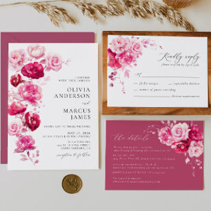 Boho Magenta Hot Pink Floral Return Address Label