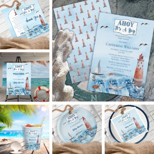 Ahoy It's A Boy Lighthouse Shower Diaper Raffle Enclosure Card