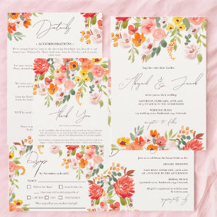 Boho fall rustic floral all in one wedding invitation