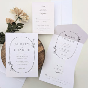 Invitation Tout En Un Mariage d'ivoire Wreath fleur sauvage tout en un