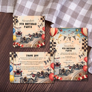 Vintage Racing Boys Birthday Party Thank You Card
