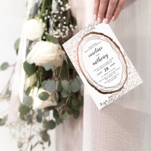Rustic Wood Slice Copper Foil Wedding Reception Invitation