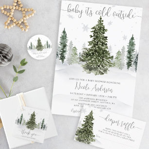 Watercolor Winter Forest Grey Baby Shower Classic Round Sticker