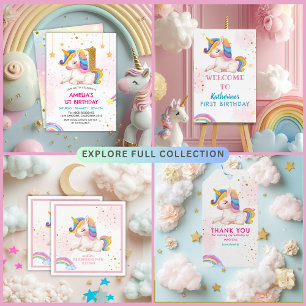 Whimsical pink Rainbow unicorn 1st Birthday party  Napkin