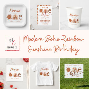 Simple Boho Rainbow Earth Tone Any Year Birthday Invitation