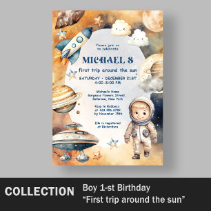 Astronaut Space First Trip Around The Sun Birthday Invitation