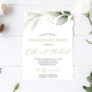 Boho greenery eucalyptus leaves gold wedding invitation