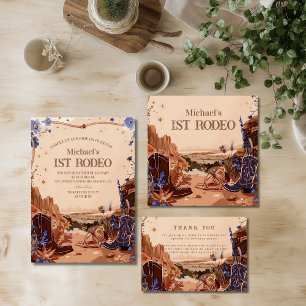 Western Cowgirl Cowboy First Birthday Thank You Card