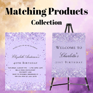 Birthday violet lavender glitter script luxury invitation
